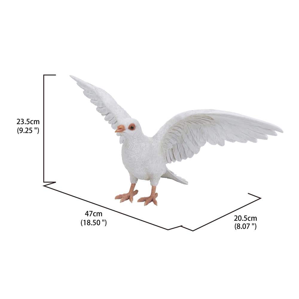 White Resin Pigeon Garden Figurine with Spread Wings