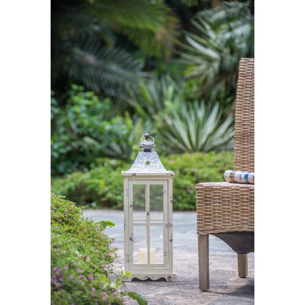 27.4 in. x 9.6 in. Ivory Decorative Candle Lantern Set of 2 Holder Indoor Outdoor Home Garden Wedding Decor price history on PriceWatchPro