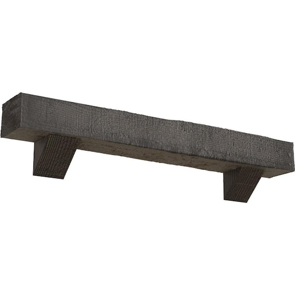 Ekena Millwork 8 in. x 12 in. x 6 ft. Rough Sawn Faux Wood Fireplace Mantel Kit with Breckinridge Corbels, Aged Cedar