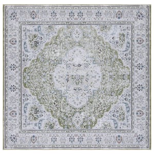 Tuscon Green/Beige 6 ft. x 6 ft. Machine Washable Floral Border Square Area Rug