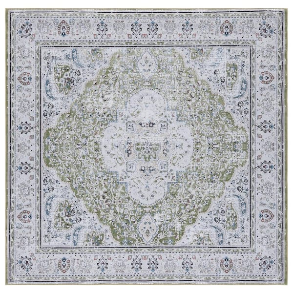 SAFAVIEH Tuscon Green/Beige 6 ft. x 6 ft. Machine Washable Floral Border Square Area Rug