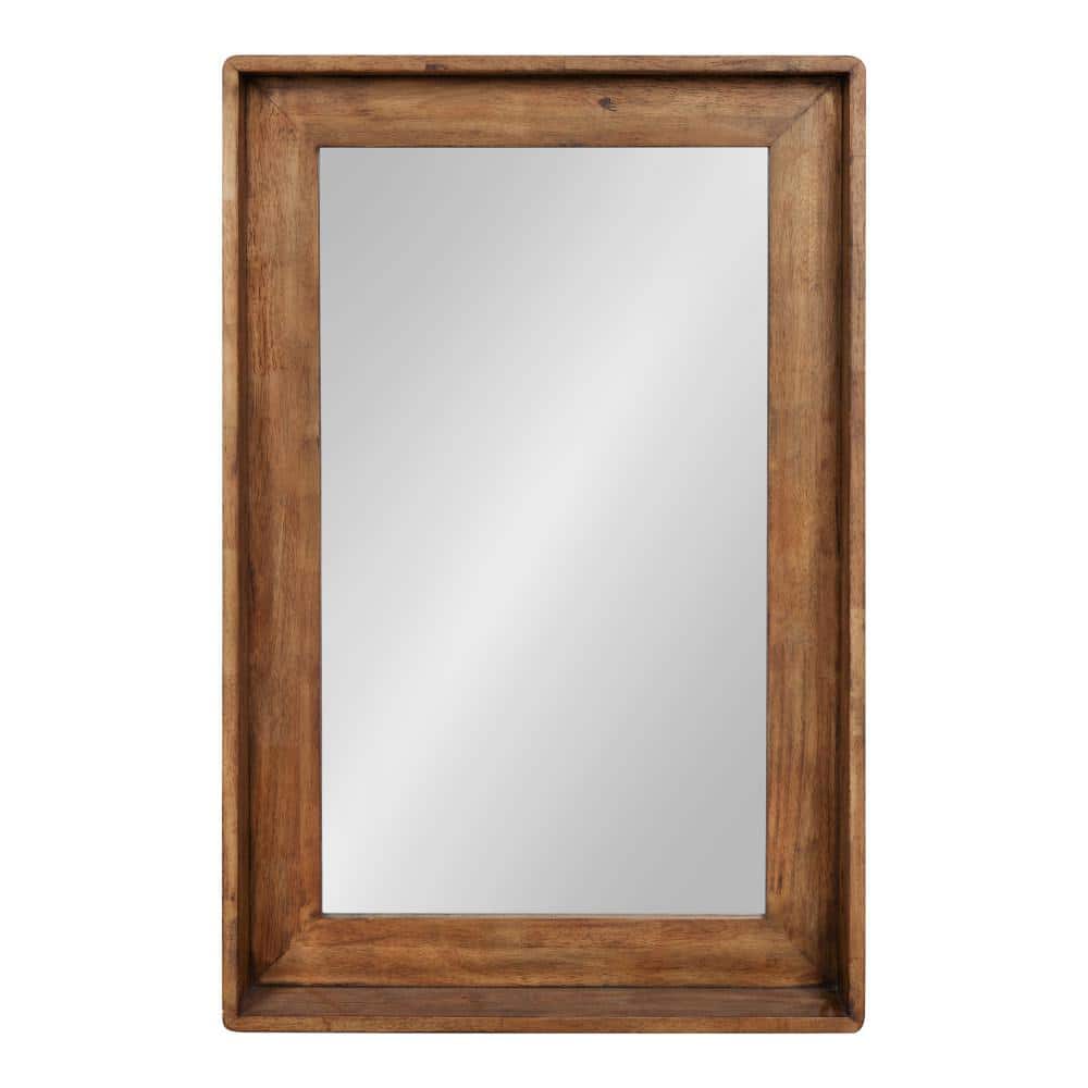 Medium Wood Rectangular Wall Mirror with Shelf