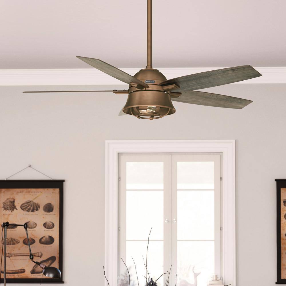 Hampshire 52" Weathered Copper Ceiling Fan with Grey Pine Blades and LED