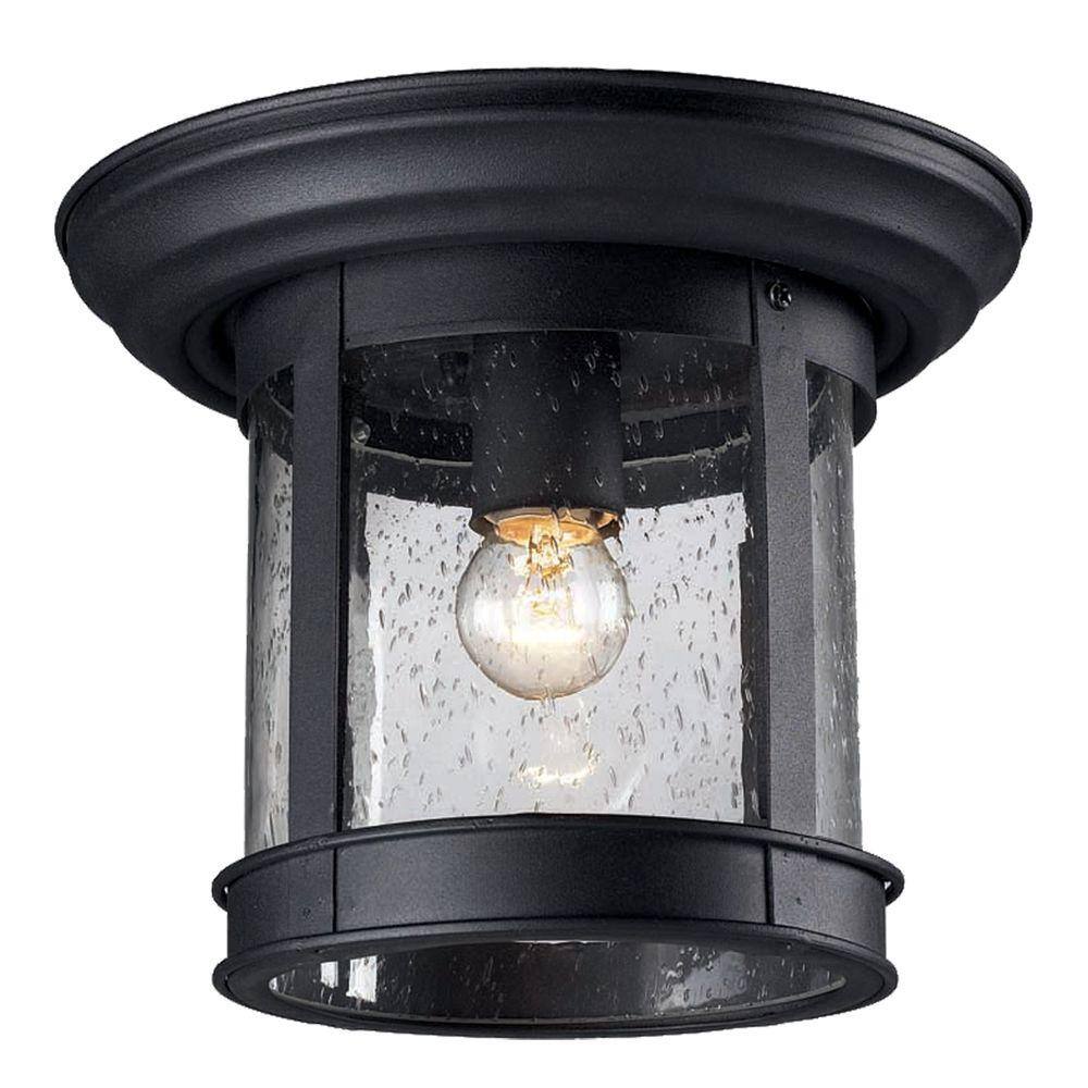 Lawerence 1-Light Black Lawrence Outdoor Flush Mount with Clear Seeded Glas