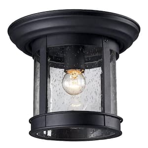 Lawerence 1-Light Black Lawrence Outdoor Flush Mount with Clear Seeded Glass Shade