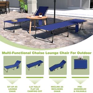 Lounge Chairs For Outside 4-Position Chaise Lounge Chair With Pillow and Side Pocket, Dark Blue