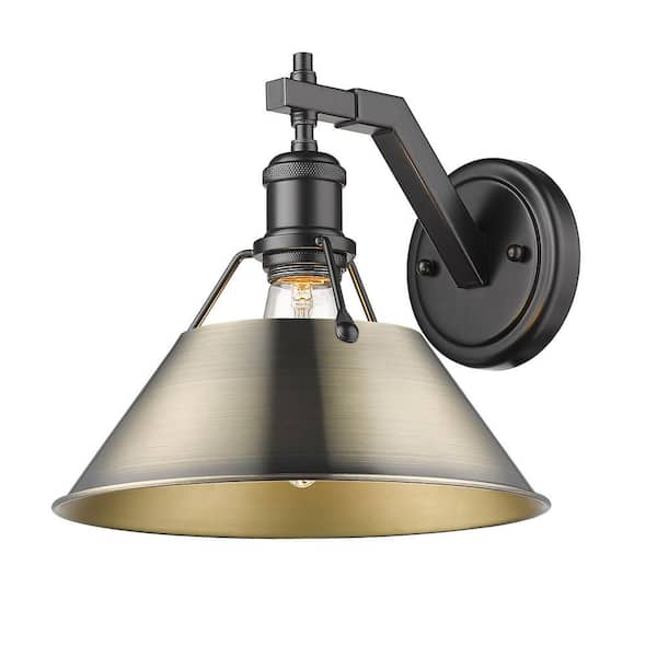 Golden Lighting Orwell 10 in. 1-Light Matte Black and Aged Brass Wall Sconce