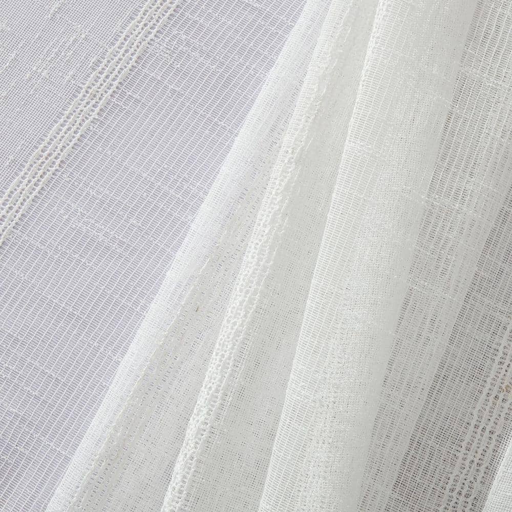 White Faux Linen Striped Fabric Shower Curtain with Liner