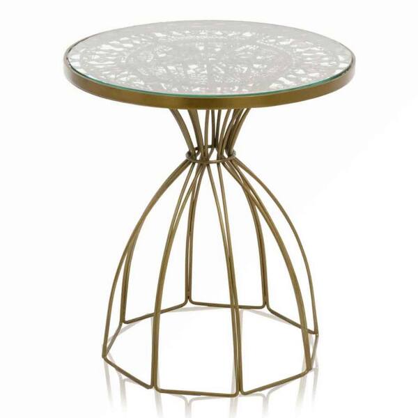 HomeRoots Rosemary 21 in. Antique Brass Metal End Table 354677 The