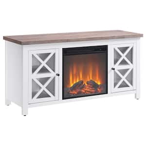 Colton 47.75 in. White and Gray Oak TV Stand with Log Fireplace Insert Fits TV's up to 55 in.