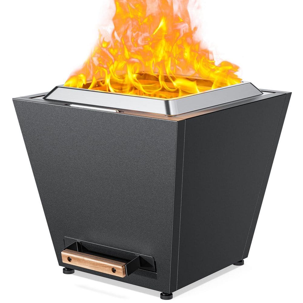 Black 20 in. Metal Outdoor Smokeless Fire Pit Table, Portable Wood Burning 