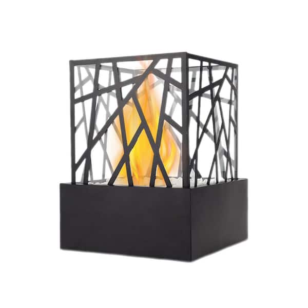 8.5 in. Tabletop Vent-Free Bioethanol Fireplace, Black Stainless Steel Grid-Design Combustion Chamber, Real Flame
