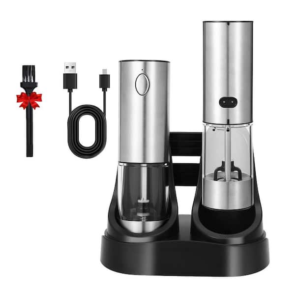 Rechargeable Electric Salt and Pepper Grinder Set with LED Light, Adjustable Coarseness, Charging Base, 95ml Capacity