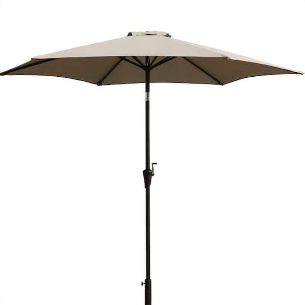 Huluwat 9 ft. Outdoor Aluminum Patio Market Umbrella in Gray with Square Resin Umbrella Base, Push Button Tilt and Crank lift