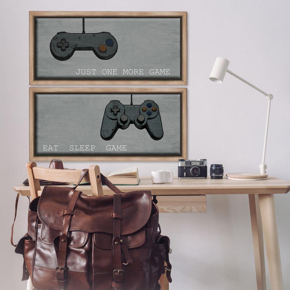 Gamer Phrases on Grey by Kim Allen 2-Piece Brown Floater Frame Typography Graphic Art Print 11 in. x 25 in.