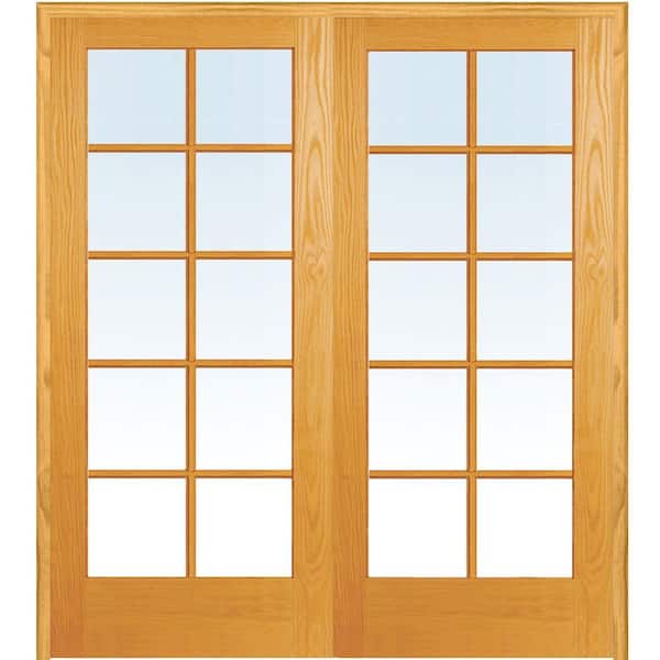 MMI Door 60 in. x 80 in. Both Active Unfinished Pine Glass 10-Lite Clear True Divided Prehung Interior French Door