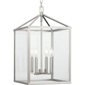 Hillcrest 4-Light 13 in. Brushed Nickel Modern Farmhouse Foyer Light for Halls