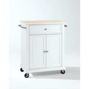 Rolling White Kitchen Cart with Natural Top