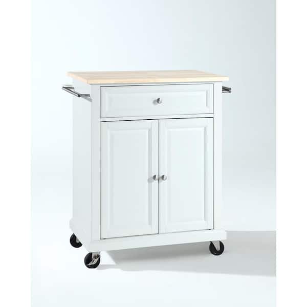 CROSLEY FURNITURE Rolling White Kitchen Cart with Natural Top