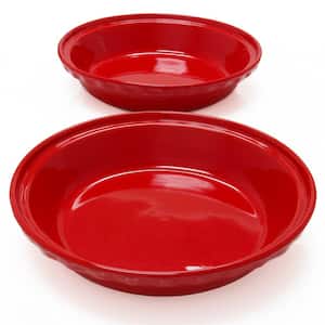 Deep 9.5 in. True Red Round Ceramic Pie Dish (2-Pack)