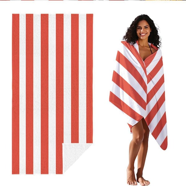 Coral Microfiber Cabana Stripe Beach Towel 30 in. x 60 in.