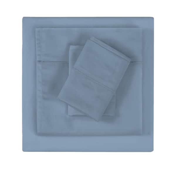 300TC Blue Cotton Sateen King Pillowcase (Set of 2)