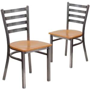Natural Wood Seat/Clear Coated Metal Frame Restaurant Chairs (Set of 2)