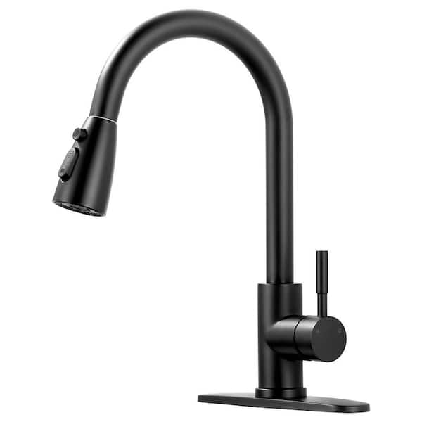 15.3 in. 3-Mode Single Handle Stainless Steel Pull Down Sprayer Kitchen Faucet with Swivel Spout in Matte Black