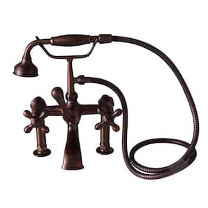 3-Handle Rim Mounted Claw Foot Tub Faucet with Elephant Spout and Hand Shower in Oil Rubbed Bronze