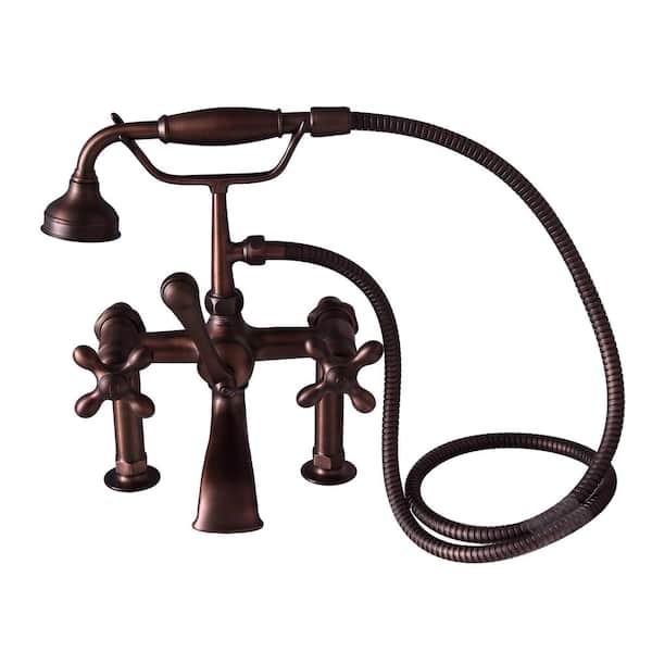Barclay Products 3-Handle Rim Mounted Claw Foot Tub Faucet with Elephant Spout and Hand Shower in Oil Rubbed Bronze