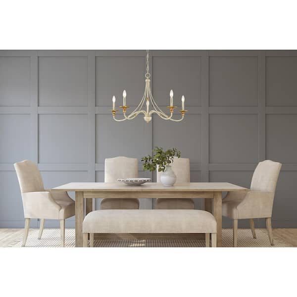 Westchester County 5-Light Farm House White with Gilded Gold Leaf Chandelier