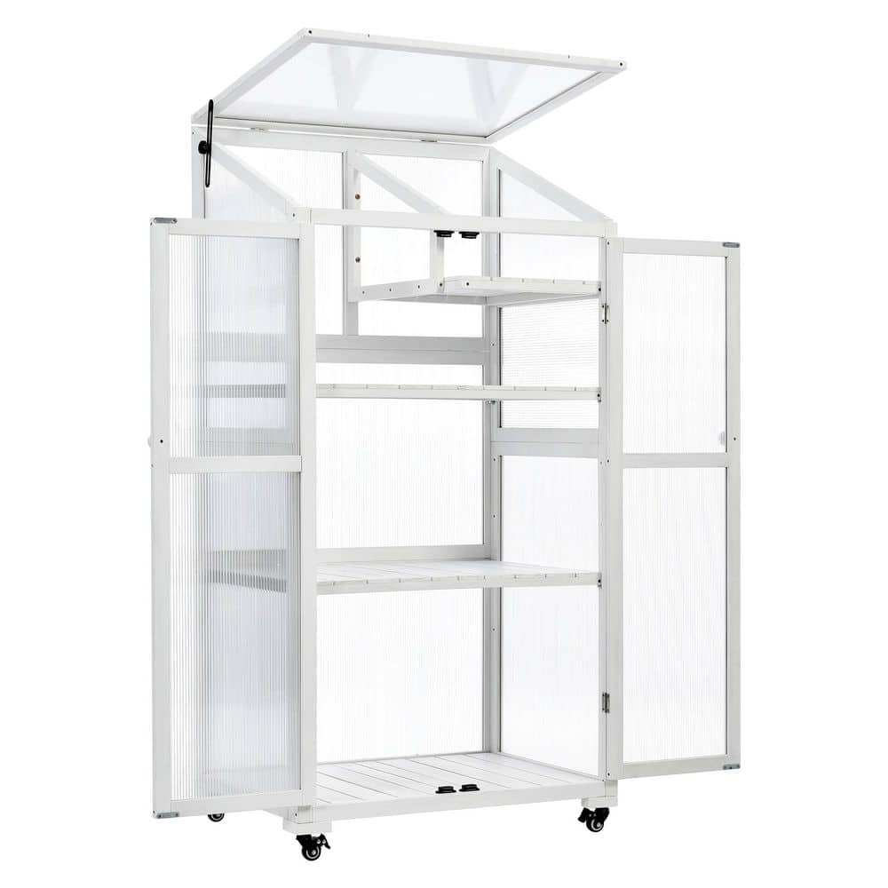 22.4 in. W x 31.5 in. D x 62 in. H Fir Wood White Greenhouse