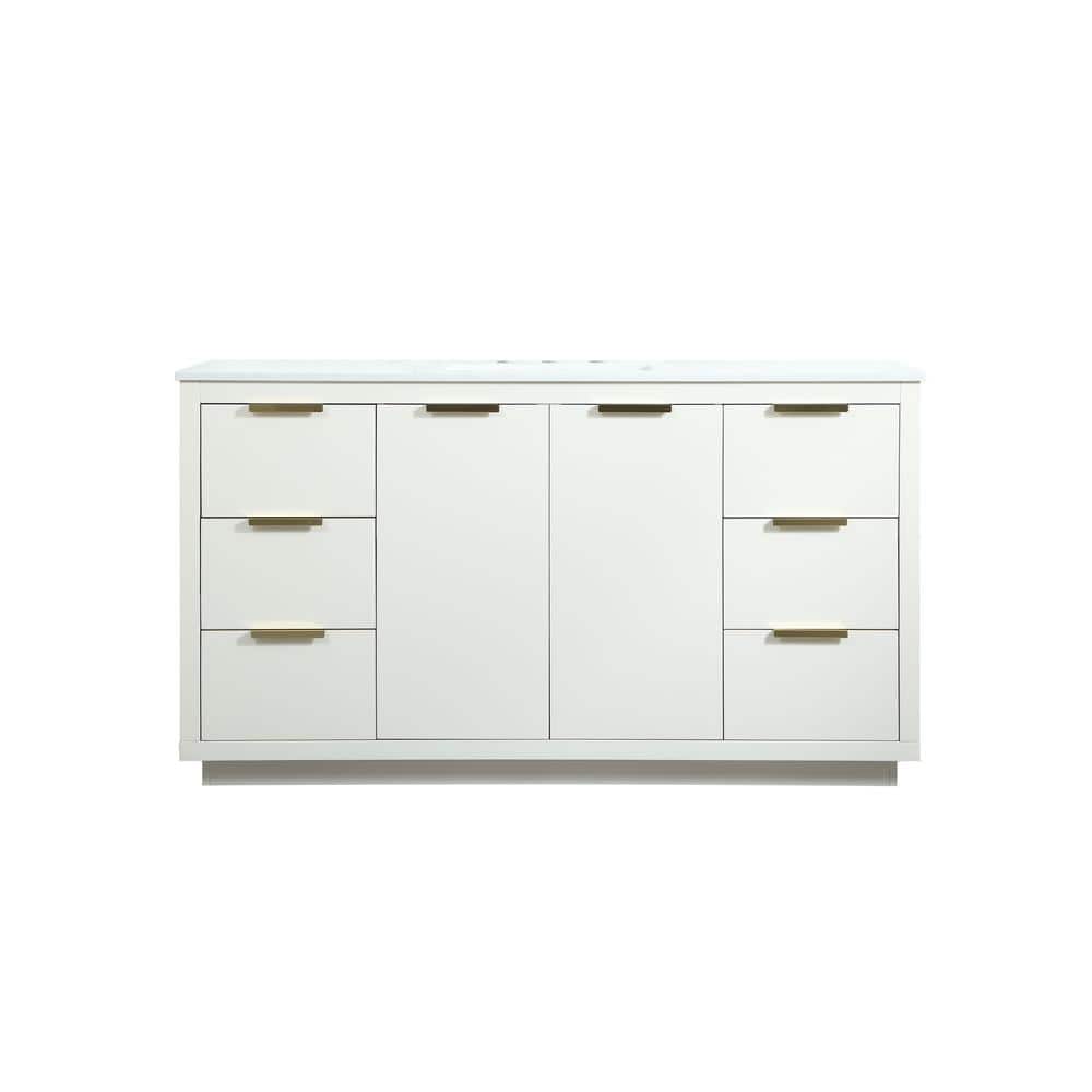 Timeless Home 60 in. W Single Bath Vanity in White with Engineered Stone Va