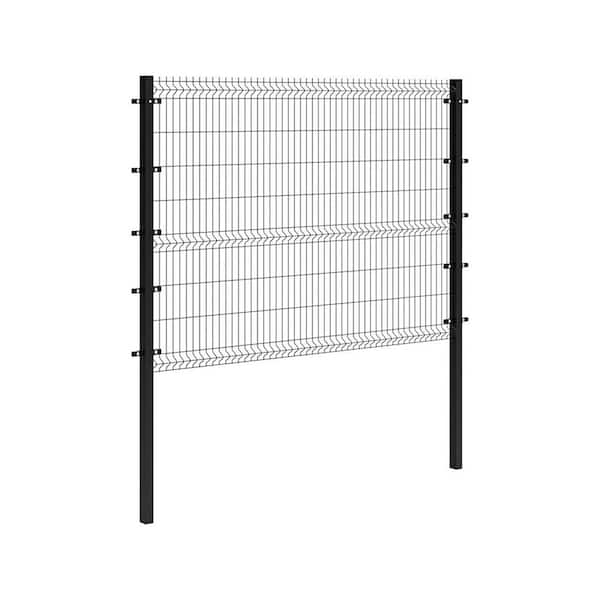 Single-Wire 100 ft. x 6 ft. Steel Flat Top Spaced Black Fence Panel Package with Gate (12-Pack)