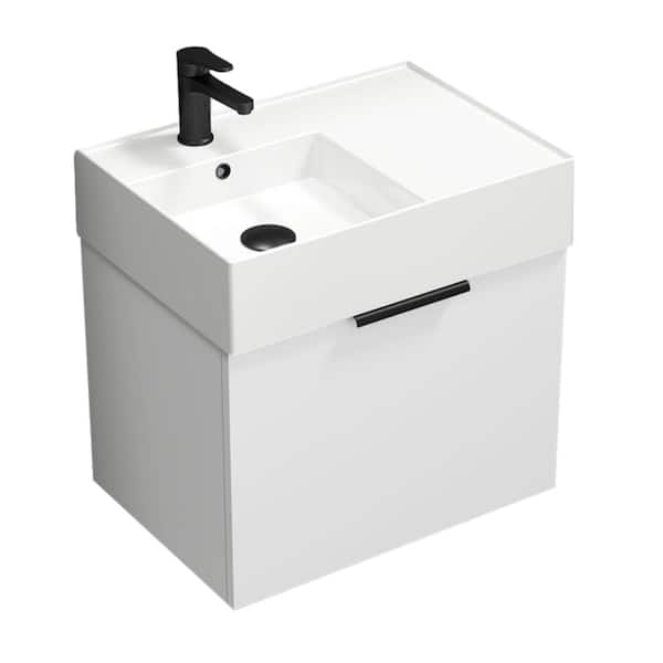 Nameeks Derin 23.6 in. W x 17.3 in. D x 25.19 in. H Modern Bathroom Vanity in Glossy White With White Ceramic Top