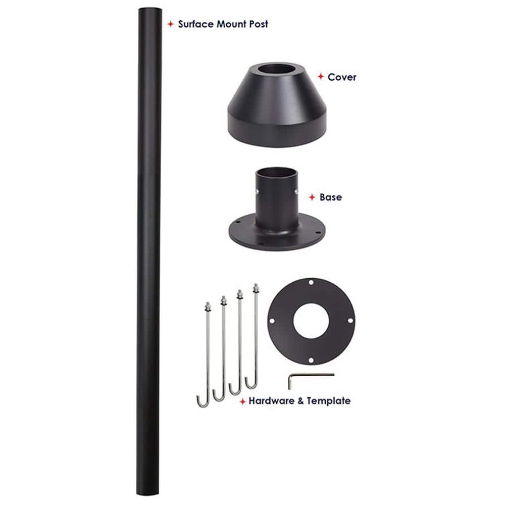 6-Foot Black Aluminum Surface Mount Lamp Post with Decorative Base
