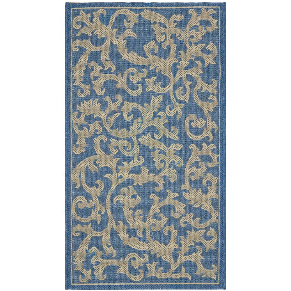 SAFAVIEH Courtyard Blue/Natural Doormat 2 ft. x 4 ft. Border Indoor ...