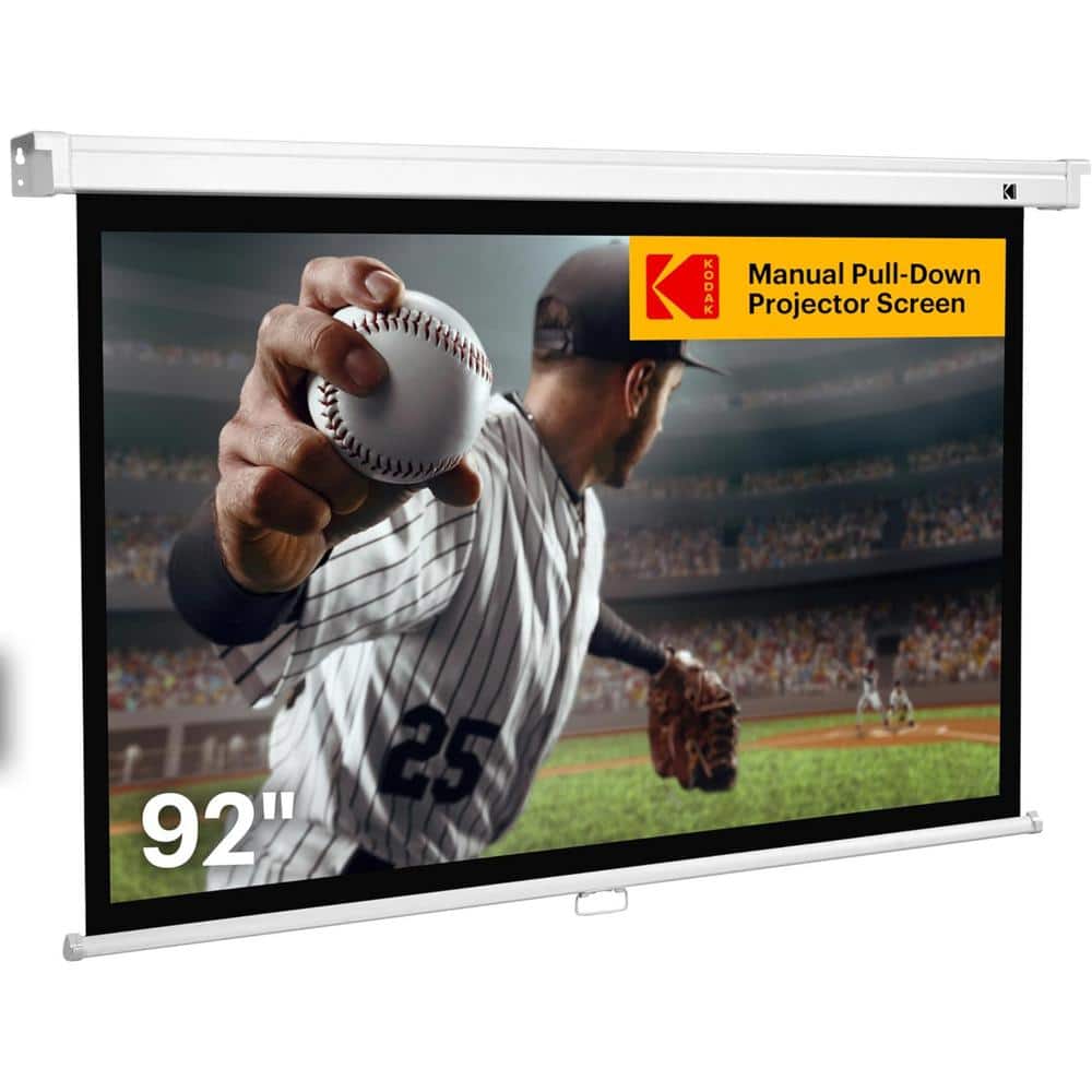 92 in. Manual Pull Down Projector Screen, Large 16:9 Retractable Projector 