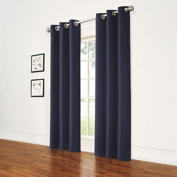 Eclipse Thermapanel Midnight Solid Polyester 37 in. W x 84 in. L Room Darkening Single Grommet Top Curtain Panel