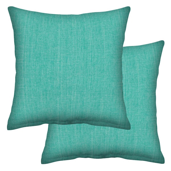 Honeycomb Outdoor Square Toss Pillow Textured Solid Surf Aqua (Set of 2)