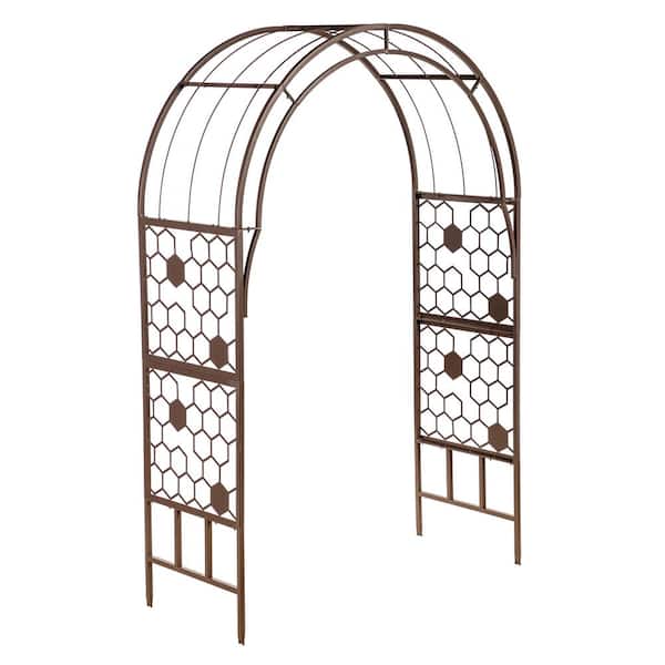 Evergreen 84 in. x 53 in. Metal Honeycomb Arched Garden Arbor
