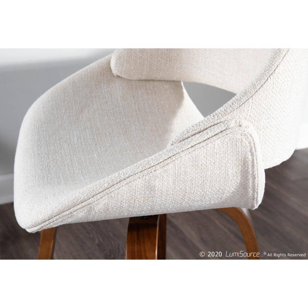 Walnut and Cream Fabric Mid-Century Modern Swivel Counter Stool, Set of 2
