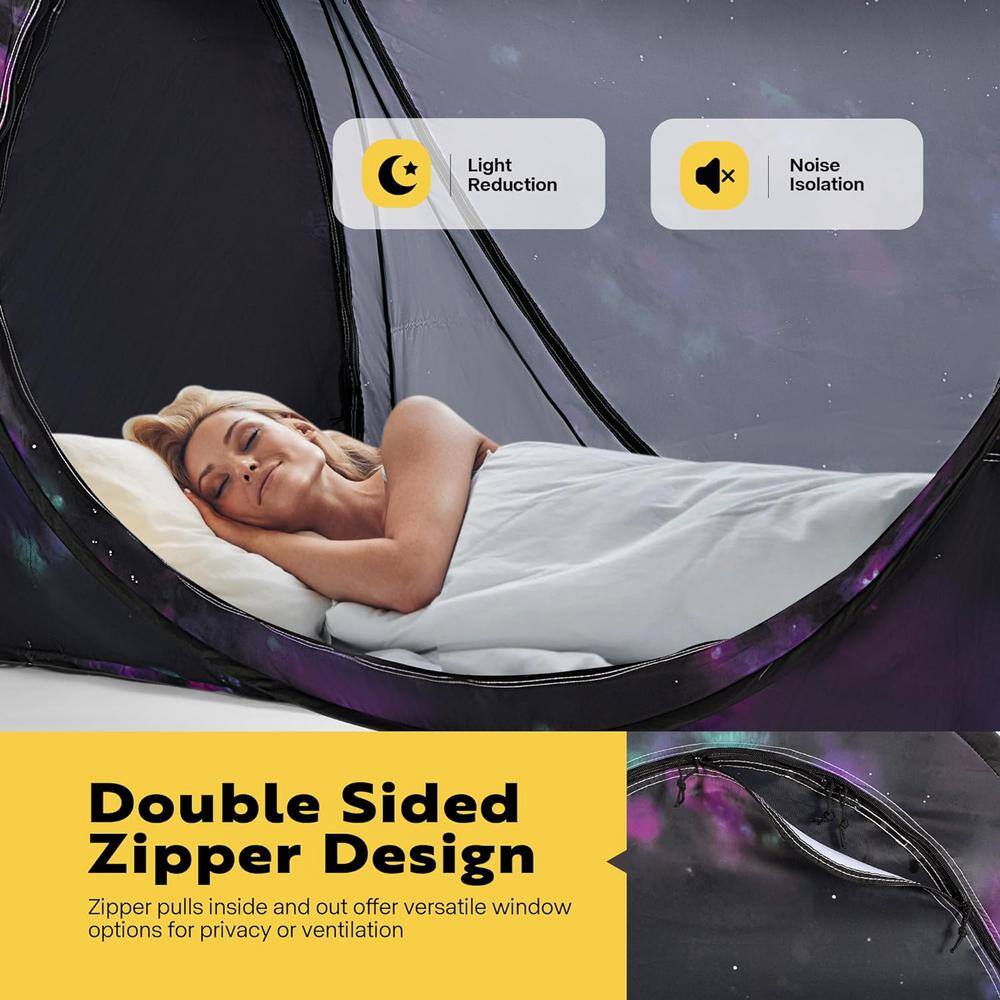 Black and Purple Polyester Pop-Up Privacy Bed Canopy