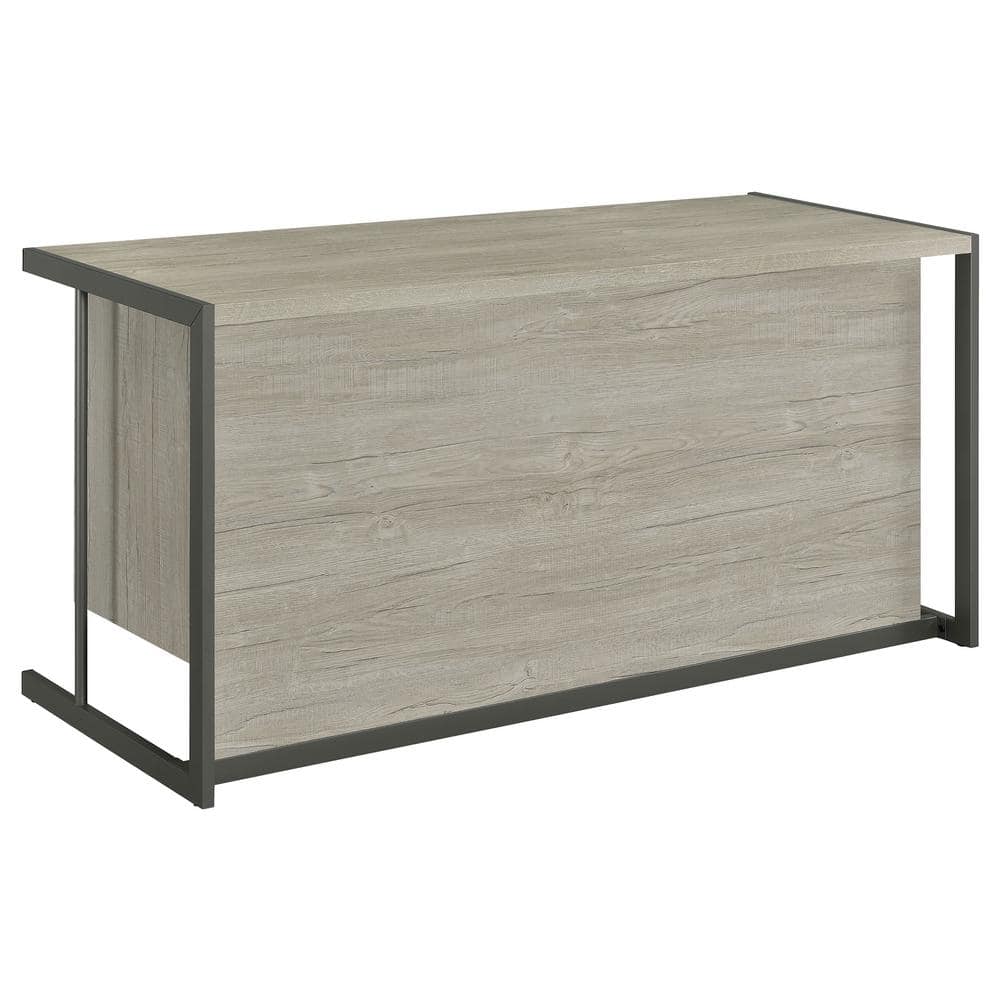 Whitewashed Gray Wood Office Desk with Filing Cabinet