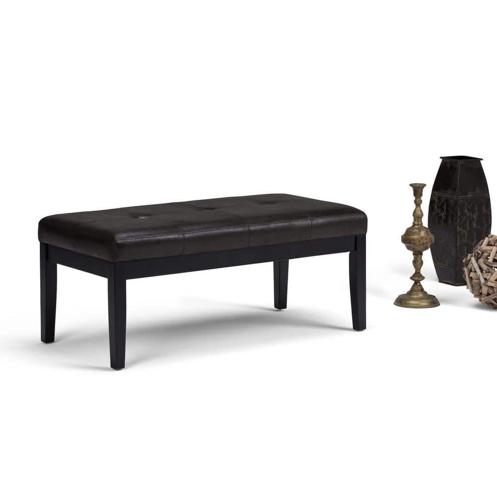 Slate Gray Tufted Rectangular Bench Ottoman