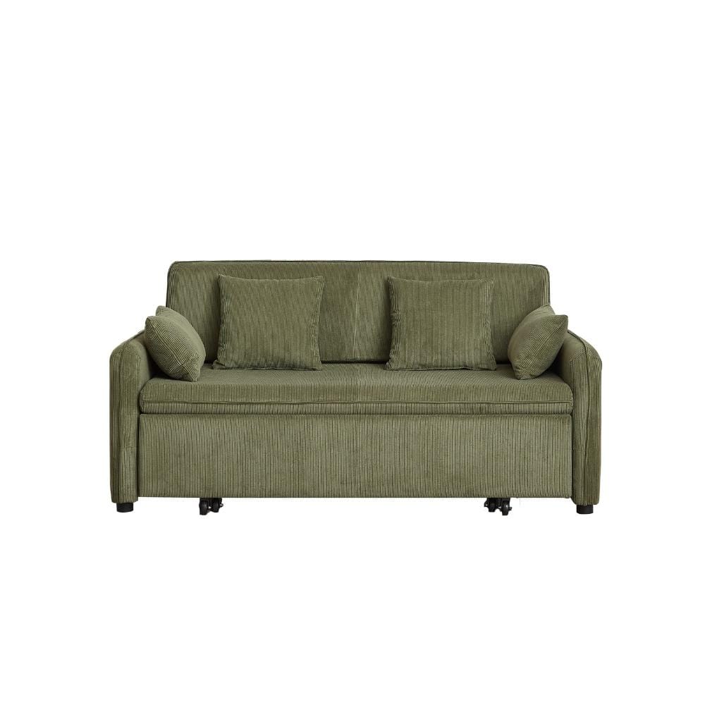 66 in. Green Corduroy Twin Size Sofa Bed with Pullout Bed, Side Pockets, and 4 Pillows durable construction price history on PriceWatchPro