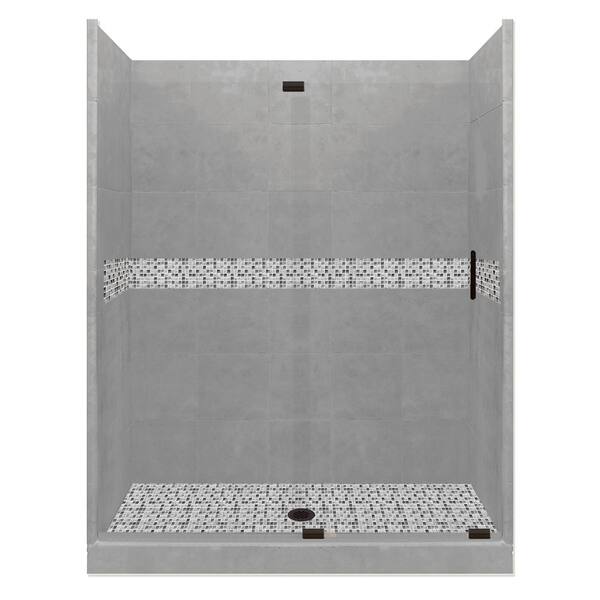 American Bath Factory Del Mar Grand Slider 32 in. x 60 in. x 80 in. Center Drain Alcove Shower Kit in Wet Cement and Black Pipe Hardware
