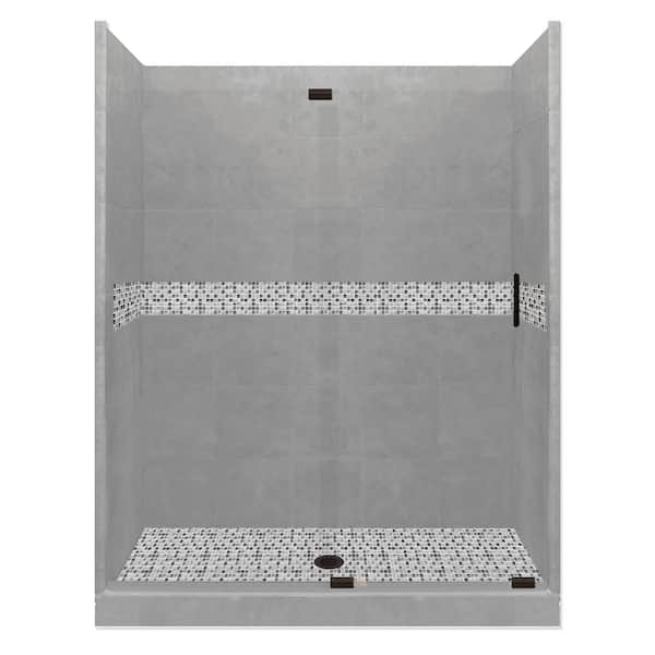 American Bath Factory Del Mar Grand Slider 34 in. x 60 in. x 80 in. Center Drain Alcove Shower Kit in Wet Cement and Black Pipe Hardware