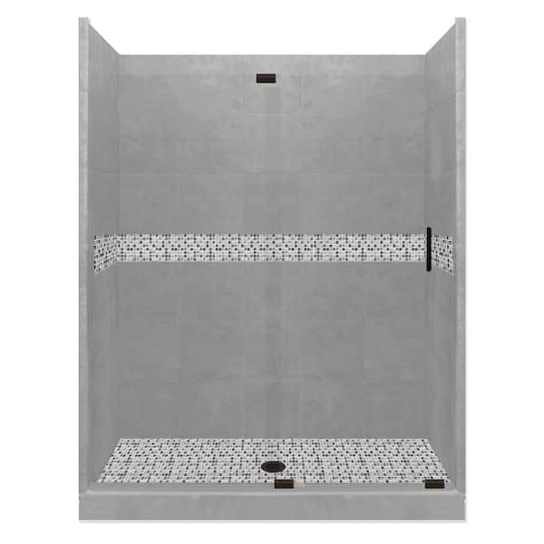 American Bath Factory Del Mar Grand Slider 42 in. x 60 in. x 80 in. Center Drain Alcove Shower Kit in Wet Cement and Black Pipe Hardware