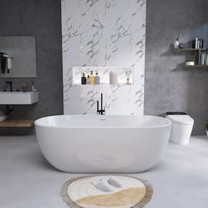 55 in. x 29.5 in. Oval Soaking Bathtub with Overflow, Chrome Pop-Up Drain Anti-Clogging in Gloss White